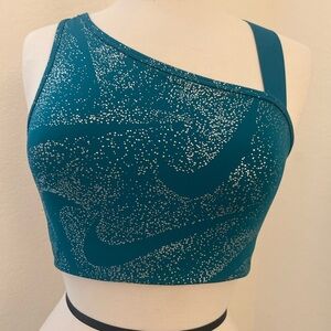 Nike Teal and Silver One-Shoulder Activewear Top